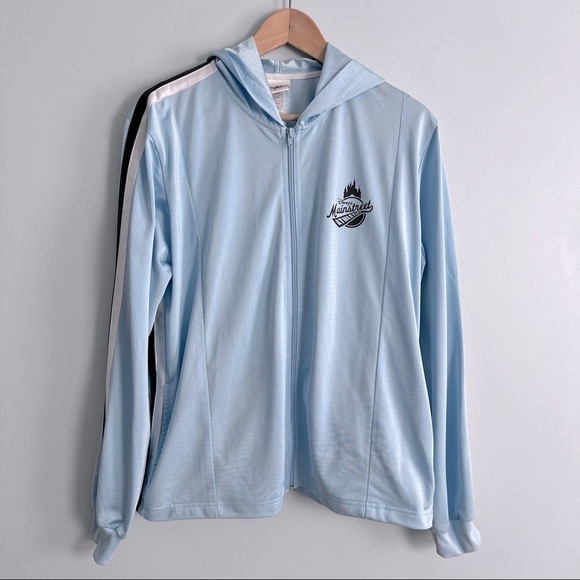 Disney Parks World 2 Piece Main Street Hood Full Zip Track Suit Pale Blue L - Picture 2 of 14